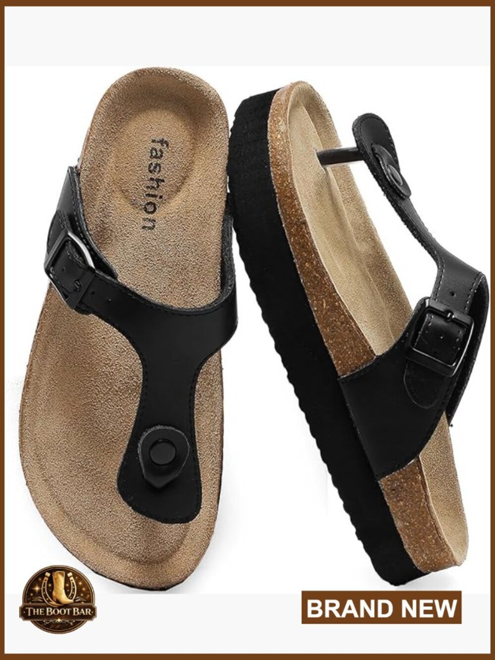 Women's Arch Support Cork Thong Sandals with Adjustable Buckle Straps